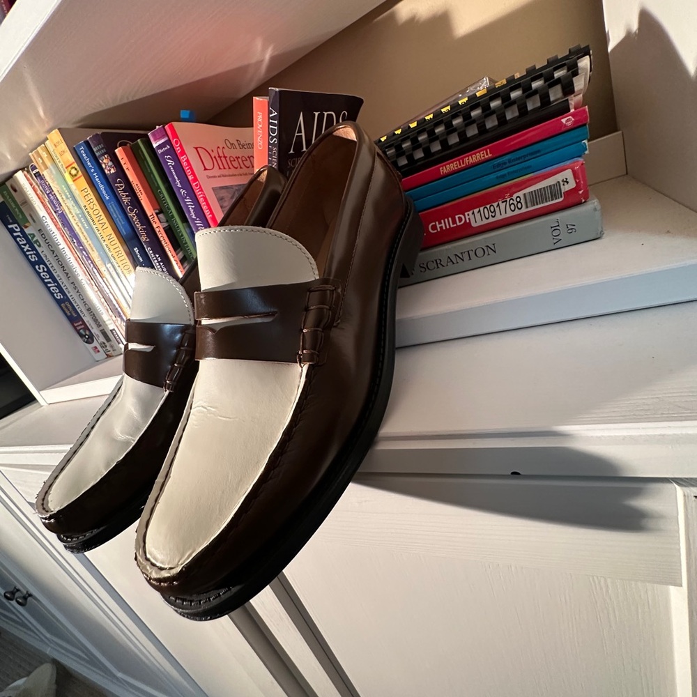 Zara Brown and Cream Leather Penny Loafers - Picture 2 of 14